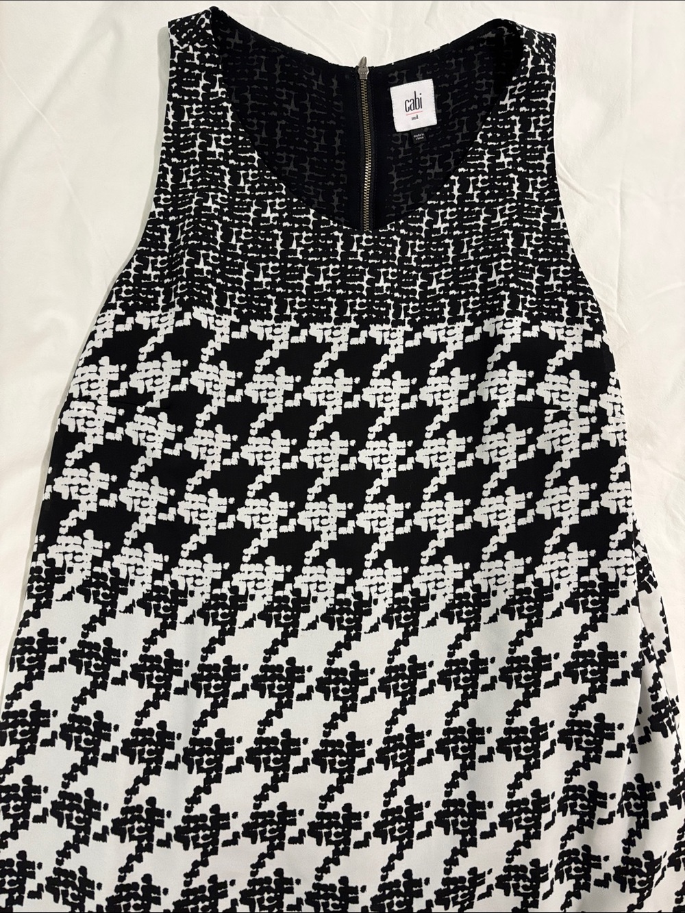 CAbi Black and White Houndstooth Sleeveless Top